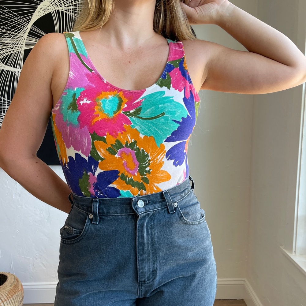 Vintage Danskin Bright Floral Bodysuit